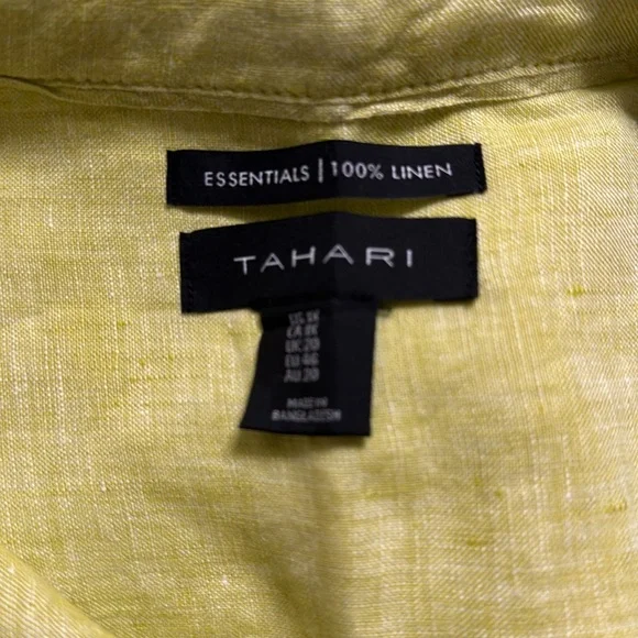 Tahari Linen long sleeve button down tunic in lime green - Picture 6 of 7